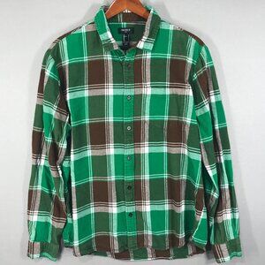 Forever 21 Shirt Men's Large Green Plaid Flannel Button Down Long Sleeve Pocket